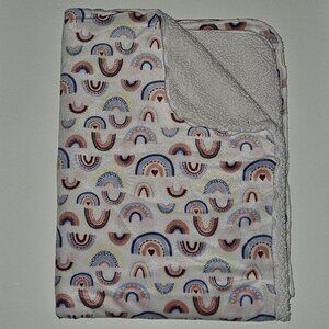 Kyle & Deena Rainbow Baby Blanket Soft Fleece Sherpa 28x38 Pink Blue Yellow Red